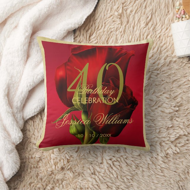 Gold Framed Romantic Red Rose Birthday Cushion (Blanket)