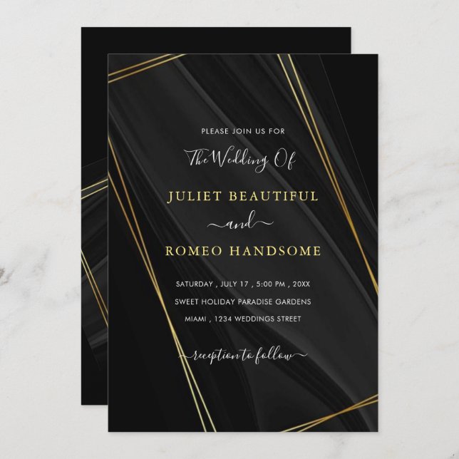 Gold Frames Luxury Golden Black Wedding Invitation (Front/Back)
