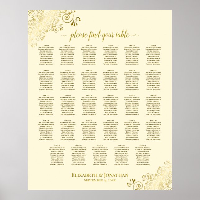 Gold Frills 29 Table Wedding Seating Chart Cream (Front)