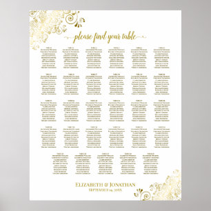 Gold Frills 29 Table Wedding Seating Chart White