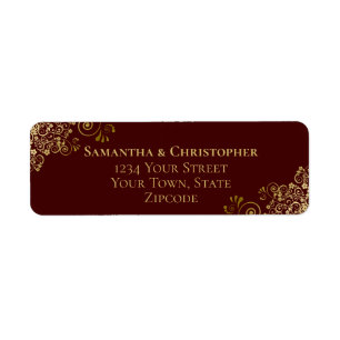 Gold Frills Auburn Brown Wedding Return Address Label