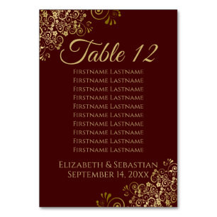 Gold Frills Auburn Elegant Wedding Seating Chart Table Number