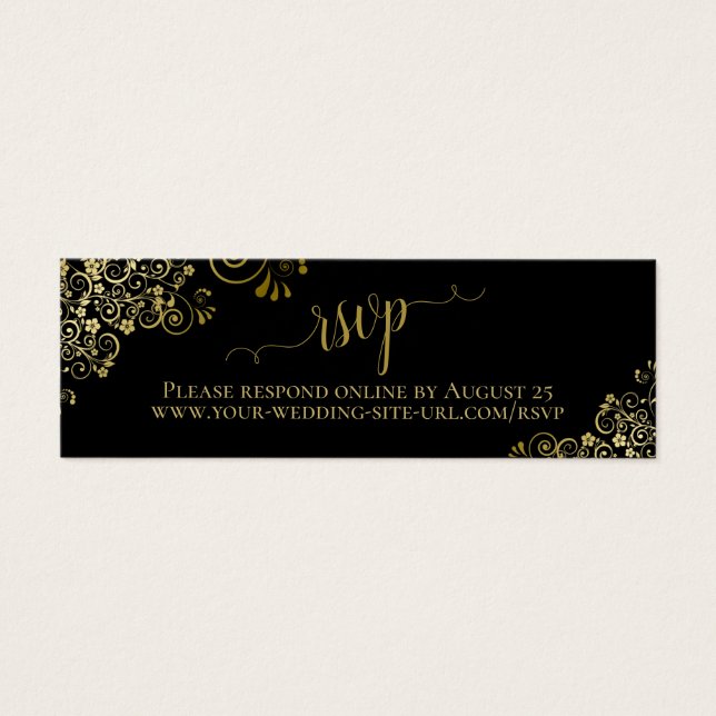 Gold Frills Black Wedding RSVP Online Card (Front)