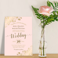 Gold Frills Blush Pink Elegant Calligraphy Wedding