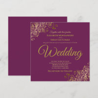 Gold Frills Cassis Purple Elegant Square Wedding