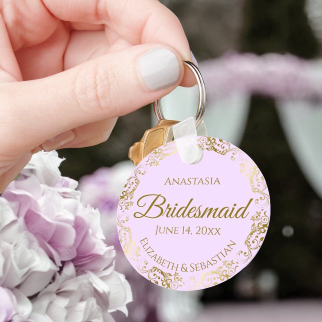 Gold Frills & Lilac Purple Bridesmaid Wedding Gift Key Ring (Creator Uploaded)