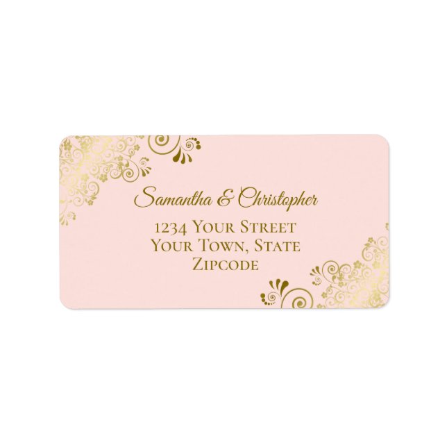 Gold Frills on Blush Pink Elegant Wedding Address Label (Front)