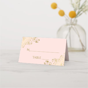 Gold Frills on Blush Pink Elegant Wedding Write-In Place Card