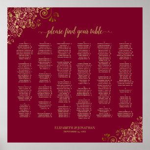 Gold Frills on Burgundy Alphabetical Seating Chart
