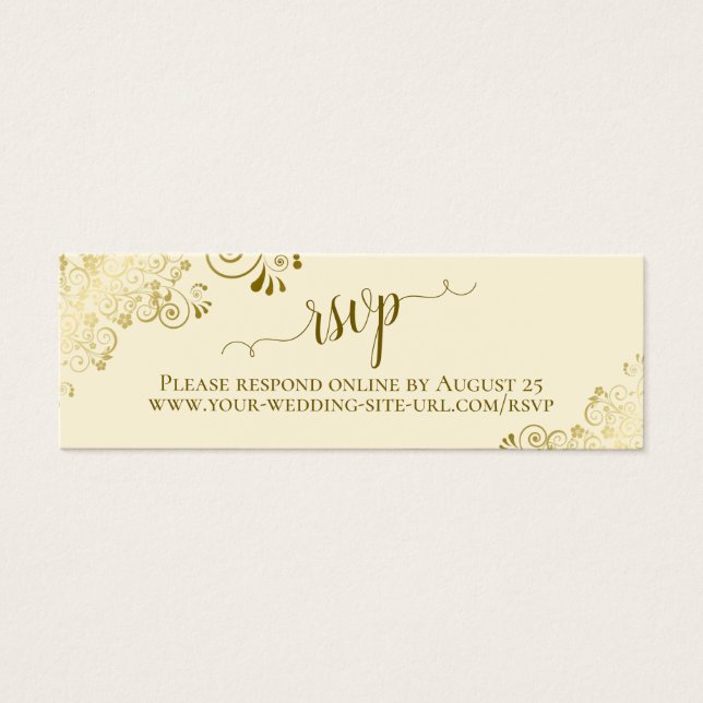 Gold Frills on Cream Wedding RSVP Online Card (Front)