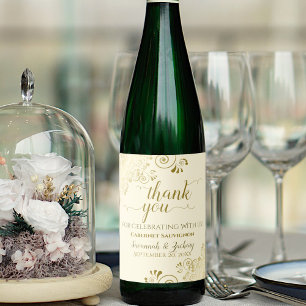 Gold Frills on Cream Wedding Thank You Wine Label