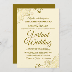 Gold Frills on Ivory Cream Elegant Virtual Wedding Invitation