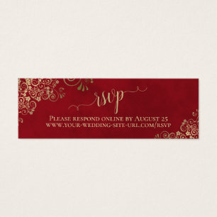 Gold Frills on Lush Red Wedding RSVP Online Card