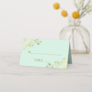 Gold Frills on Mint Green Elegant Wedding Write-In Place Card