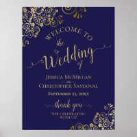Gold Frills on Navy Blue Elegant Wedding Welcome