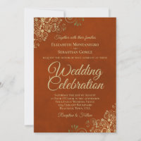 Gold Frills on Rust Orange Elegant QR Code Wedding