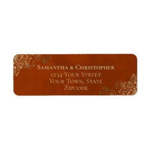 Gold Frills on Rust Orange Wedding Return Address Label