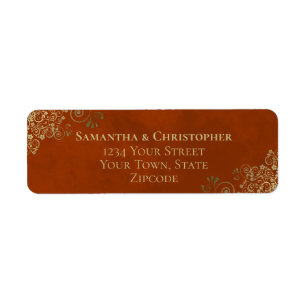 Gold Frills on Rust Orange Wedding Return Address Return Address Label