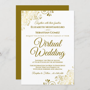 Gold Frills on White Elegant Virtual Wedding Invitation