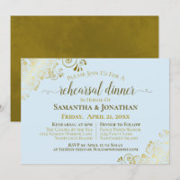 Gold Frills Powder Blue Wedding Rehearsal & Dinner