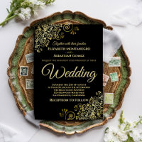 Gold Frills Simple Chic Black Wedding