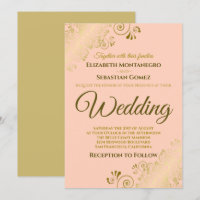 Gold Frills Simple Chic Coral Peach Orange Wedding