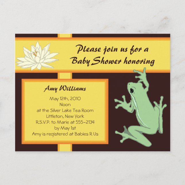 Gold Frog and Lotus Baby Shower Invitation (Front)