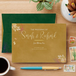 Gold Front Emerald Back Velvet Luxe Wedding Envelope