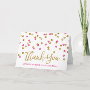 Gold Fuchsia Pink Confetti Bridal Shower Thank You