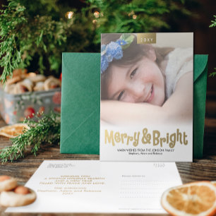 Gold Fun Merry and Bright Photo Modern Postcard