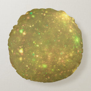 Gold Galactic Glitter Print Round Cushion