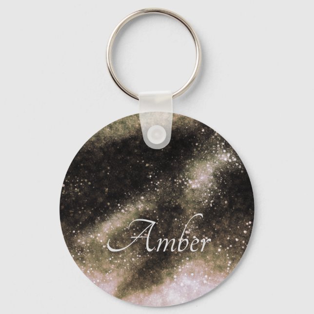 Gold Galaxy Sparkle Abstract Personalised Key Ring (Front)