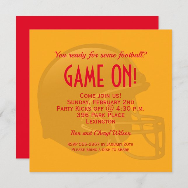 Gold Game Day Football Helmet Party Invitations (Front/Back)