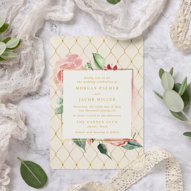 Gold Garden Floral Wedding Invitation (Creator Uploaded)