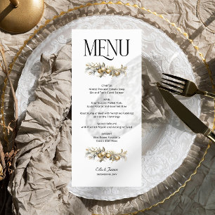 Gold Garland Holly and Ornaments Christmas Wedding Menu