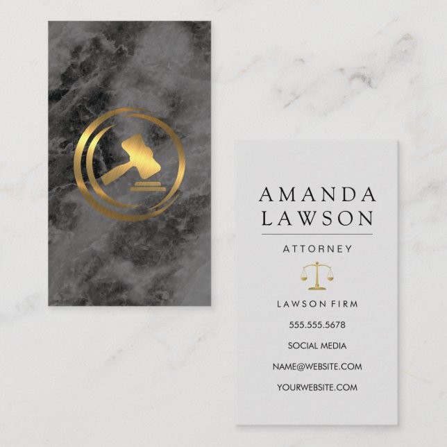 Gold Gavel Logo | Law | Black Marble Appointment Card (Front/Back)