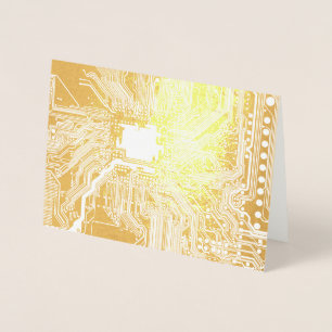 Gold Geek Motherboard Circuit Pattern Foil Card