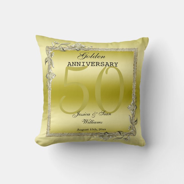 Gold Gem & Glitter 50th Golden Wedding Anniversary Cushion (Front)