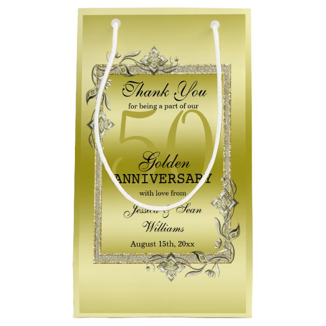 Gold Gem & Glitter 50th Golden Wedding Anniversary Small Gift Bag (Front)