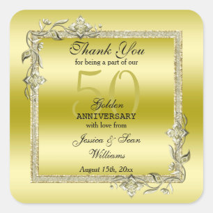 Gold Gem & Glitter 50th Golden Wedding Anniversary Square Sticker