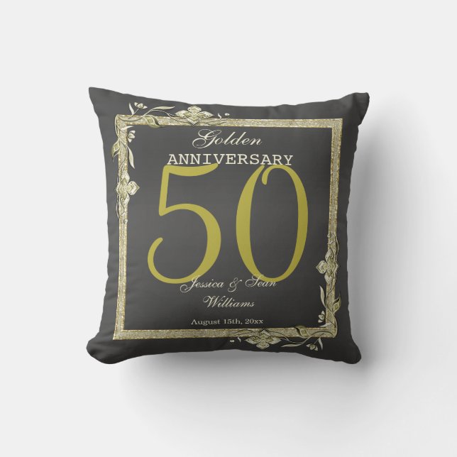 Gold Gem & Glitter 50th Golden Wedding  Cushion (Front)