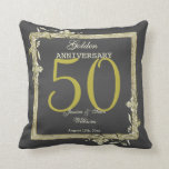 Gold Gem & Glitter 50th Golden Wedding  Cushion<br><div class="desc">Glamourous and elegant posh 50th Golden Wedding Anniversary throw pillow with stylish gold gem stone jewels corner decorations and matching coloured glitter border frame printed on a black background. A romantic design for your celebration. All text, font and font colour is fully customisable to meet your requirements. If you would...</div>