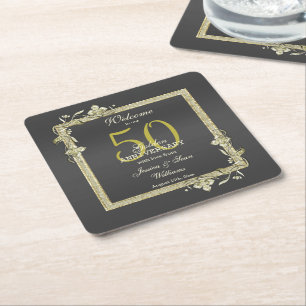 Gold Gem & Glitter 50th Golden Wedding Square Paper Coaster