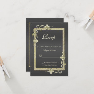 Gold Gem, Glitter & Black 50th Golden Wedding RSVP