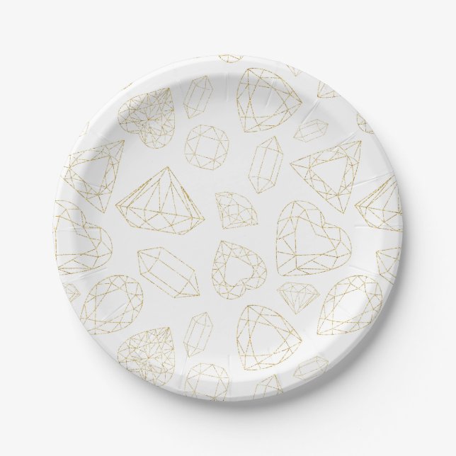 Gold Gem Pattern Glam Birthday Party Plates (Front)