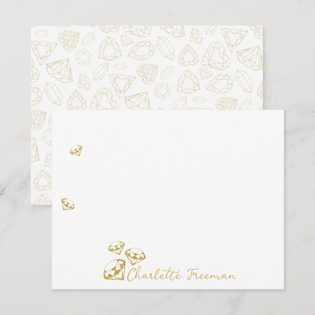 Gold Gem Personalised Script Note Cards (Front/Back)