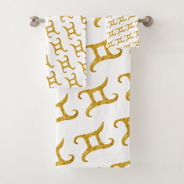 Gold Gemini Astrology Sign Bath Towel Set (Insitu)