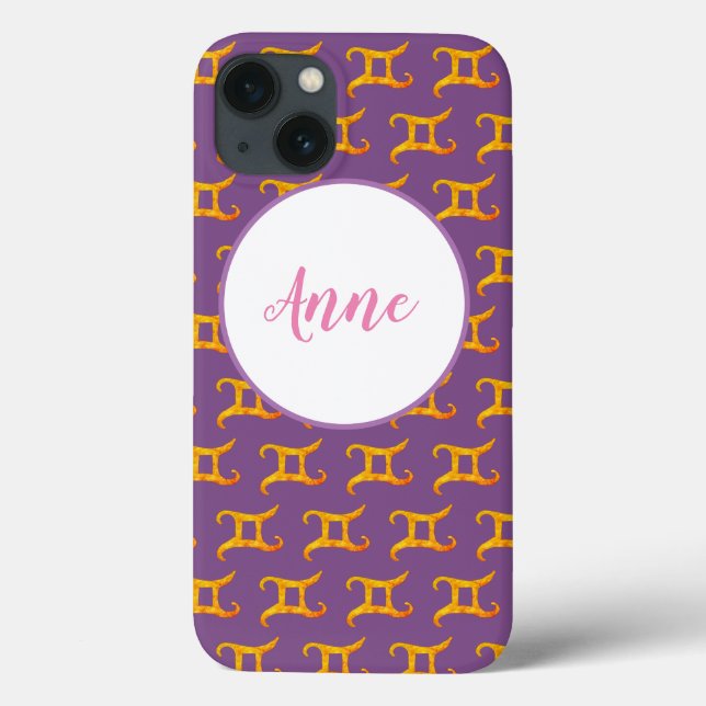 Gold Gemini Astrology Sign Custom Name Case-Mate iPhone Case (Back)