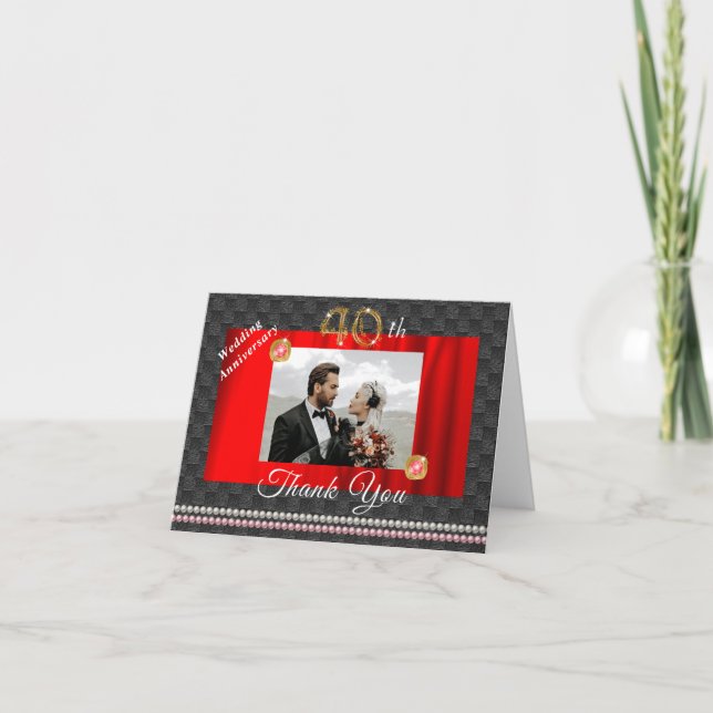 Gold & Gems 40th Wedding Anniversary Thank You Card (Front)