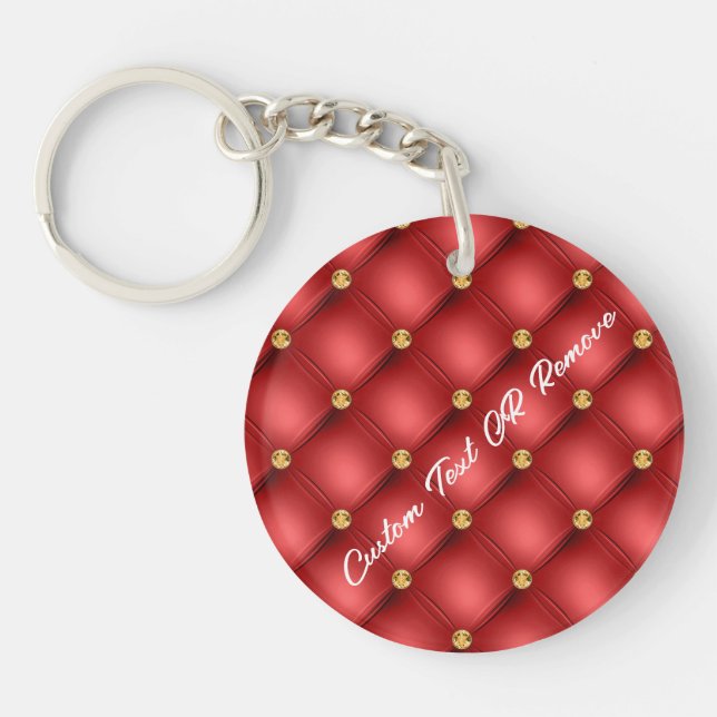 Gold Gemstone Red Keychain with Custom Text (Front)